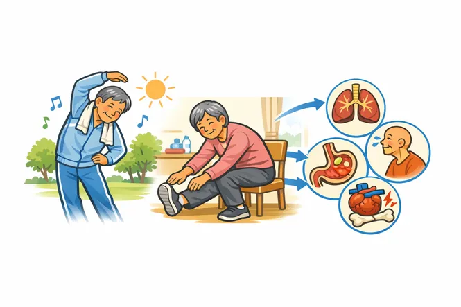 ストレッチを行う高齢者