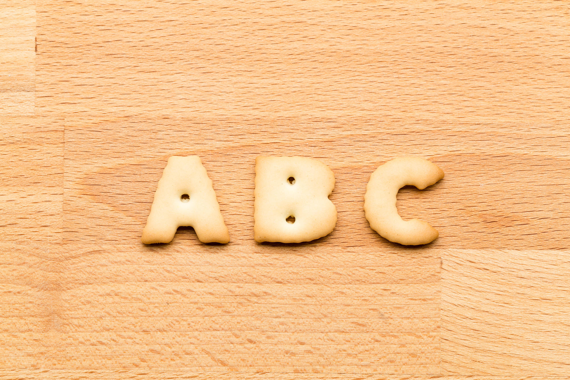 Letter ABC cookie over the wooden background