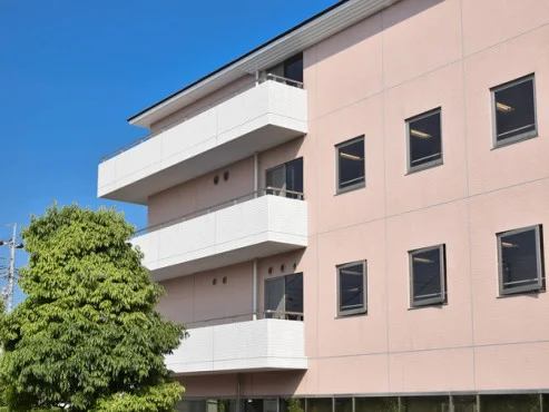 サーモンピンクと白の外観